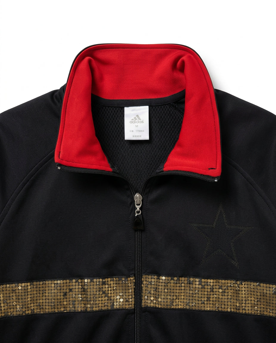 Vintage Adidas LA11 All-Star Track Jacket Black Gold Red Full Zip