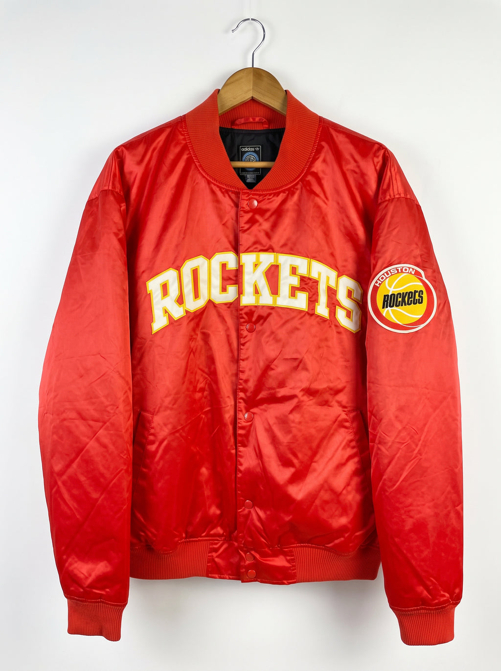 Vintage Adidas Originals Houston Rockets Satin Bomber Jacket Red NBA