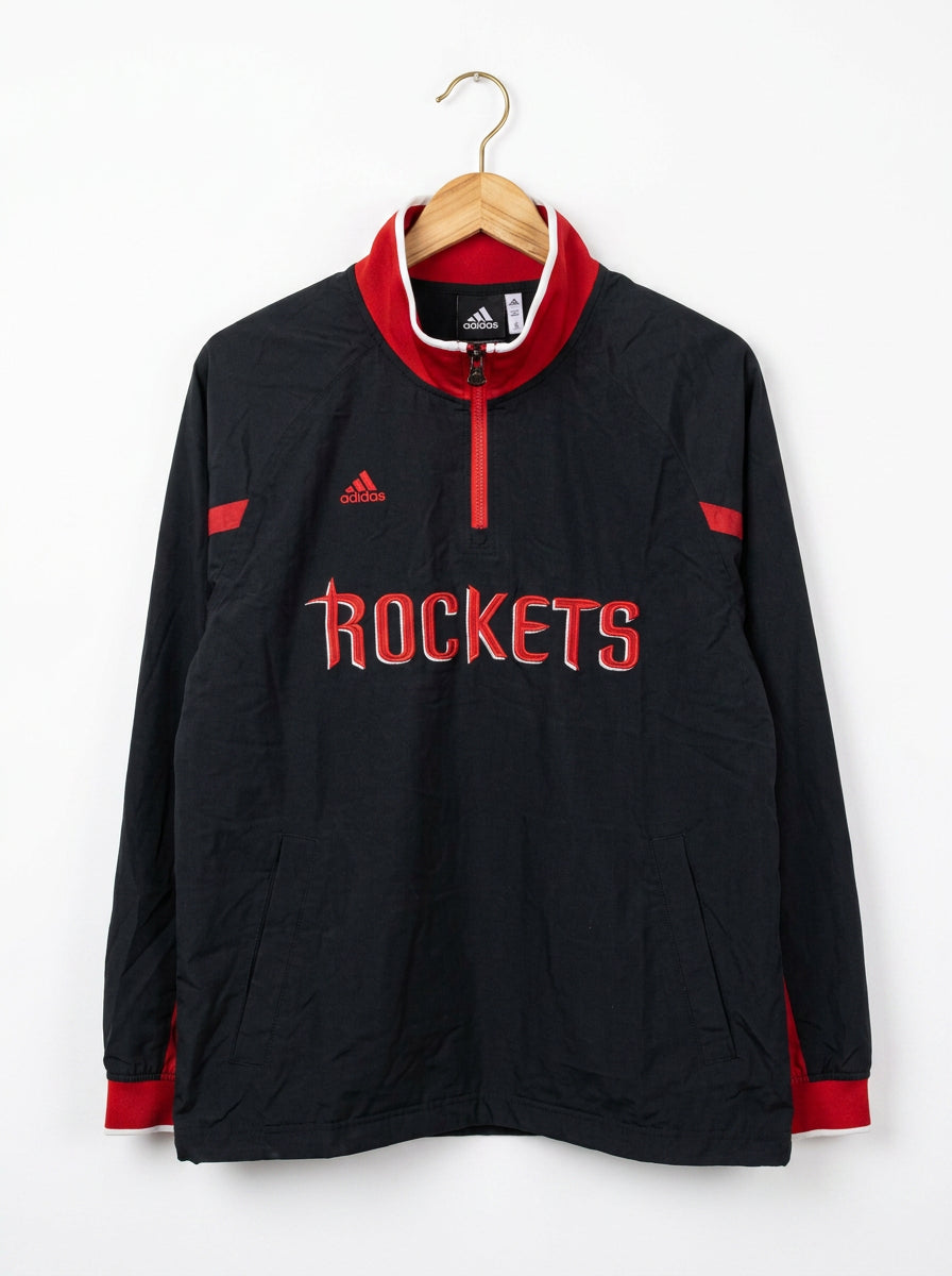 Vintage Adidas Houston Rockets 1/4 Zip Pullover Jacket Black Red NBA