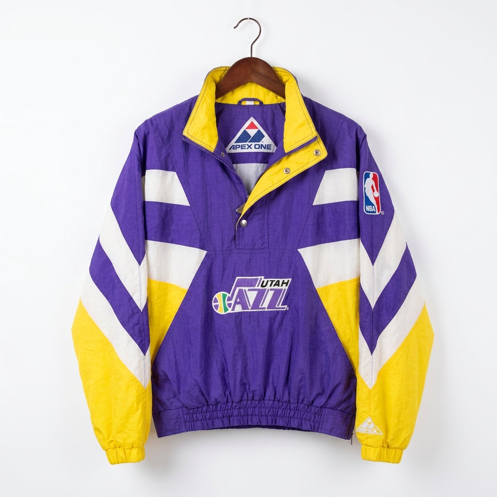 Vintage 1990s Apex One Utah Jazz NBA Pullover Jacket Purple Yellow