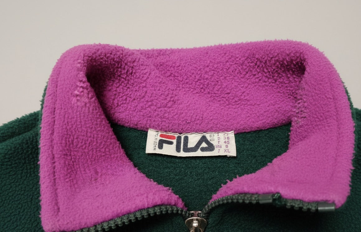 Vintage 90s Fila Team Italia Polartec Fleece Jacket Green Purple
