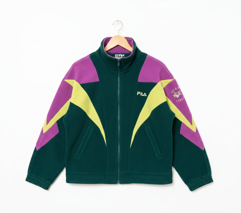 Vintage 90s Fila Team Italia Polartec Fleece Jacket Green Purple