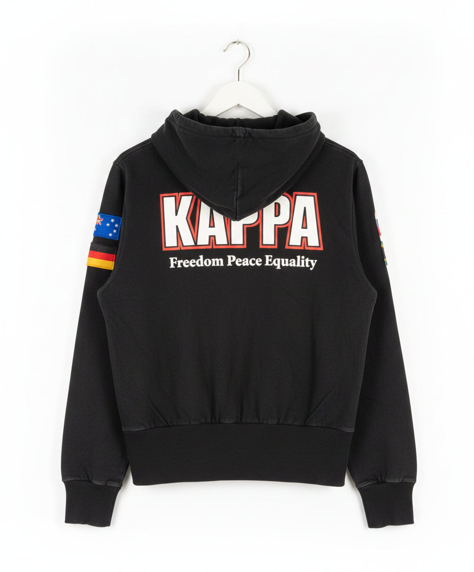 Vintage Kappa Freedom Peace Equality Full Zip Hoodie Black Y2K
