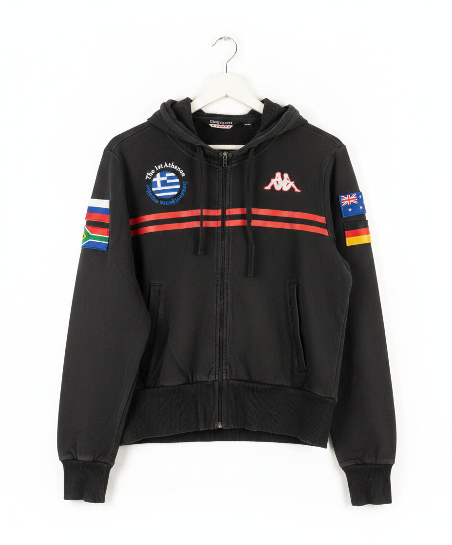 Vintage Kappa Freedom Peace Equality Full Zip Hoodie Black Y2K
