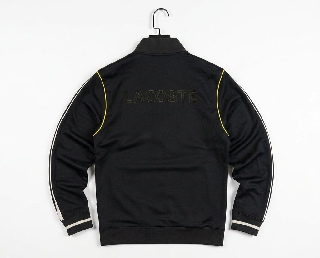 Vintage Lacoste Sport Black Track Jacket Full Zip Embroidered Logo Y2K