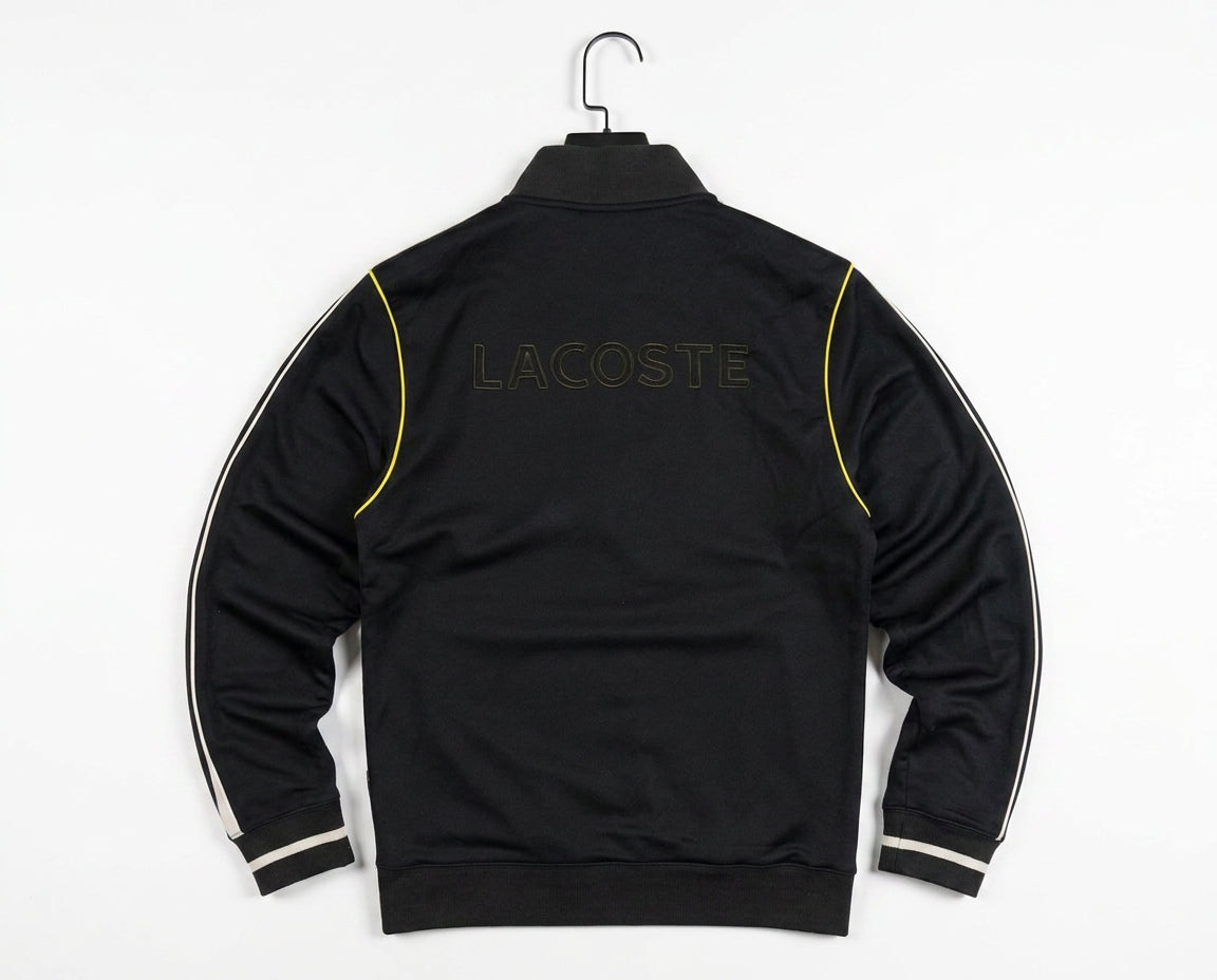 Vintage Lacoste Sport Black Track Jacket Full Zip Embroidered Logo Y2K