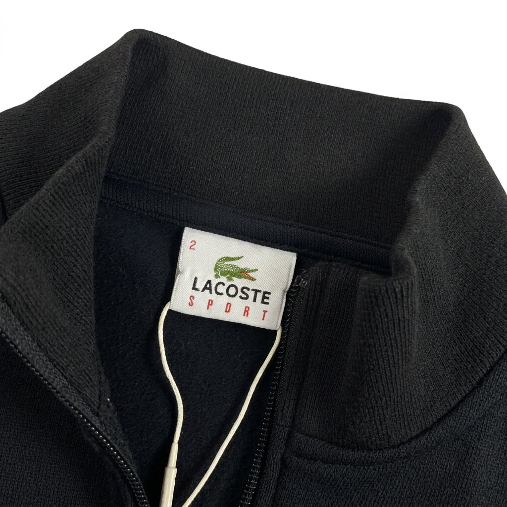 Vintage Lacoste Sport Black Track Jacket Full Zip Embroidered Logo Y2K