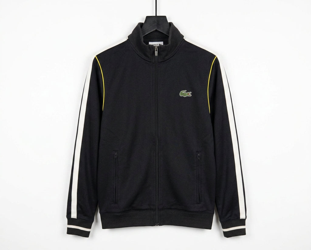 Vintage Lacoste Sport Black Track Jacket Full Zip Embroidered Logo Y2K