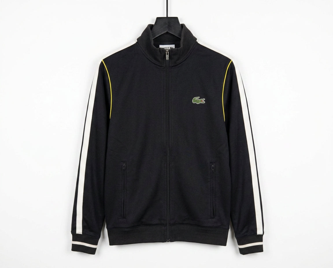 Vintage Lacoste Sport Black Track Jacket Full Zip Embroidered Logo Y2K