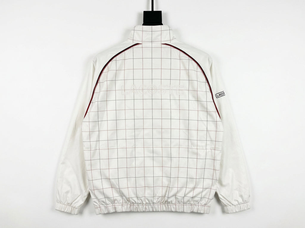 Vintage Lacoste Sport Check Windbreaker Jacket White Red Full Zip