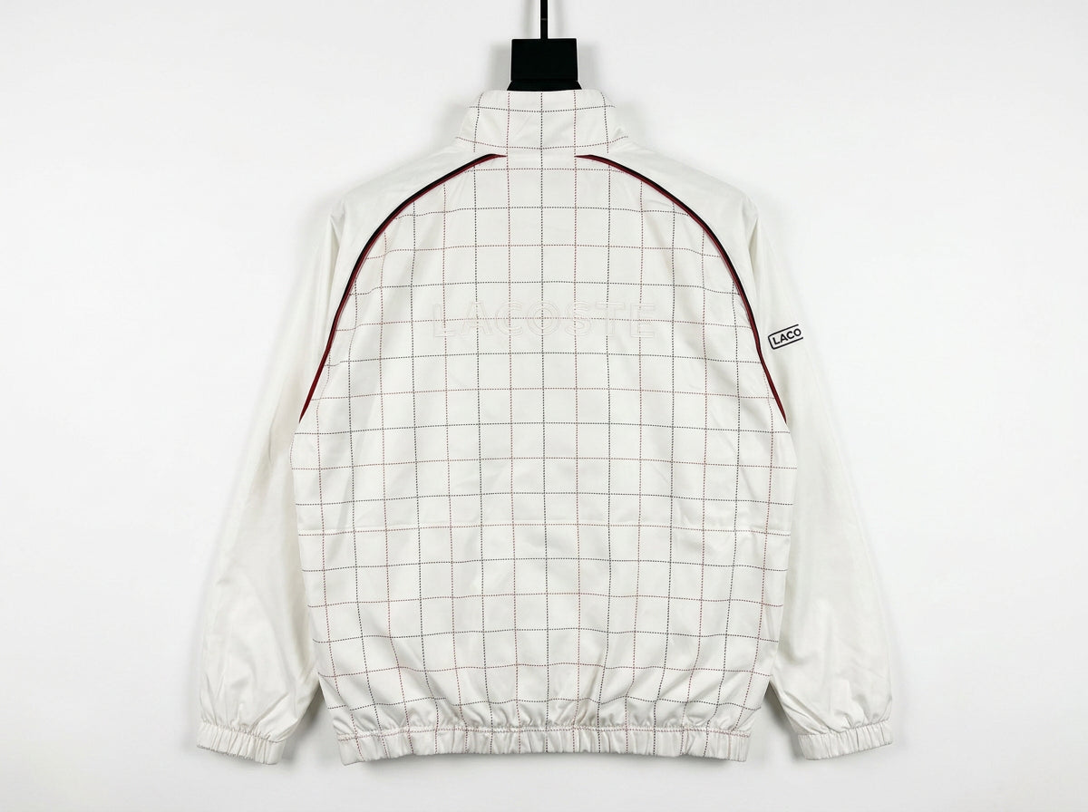 Vintage Lacoste Sport Check Windbreaker Jacket White Red Full Zip