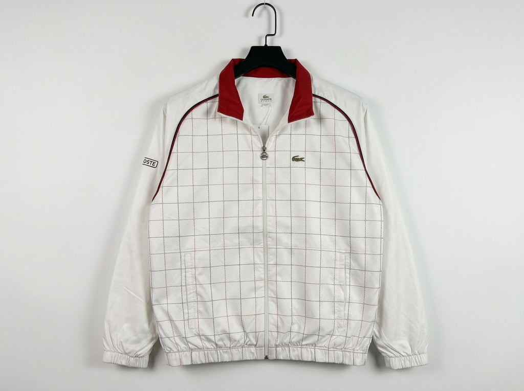 Vintage Lacoste Sport Check Windbreaker Jacket White Red Full Zip