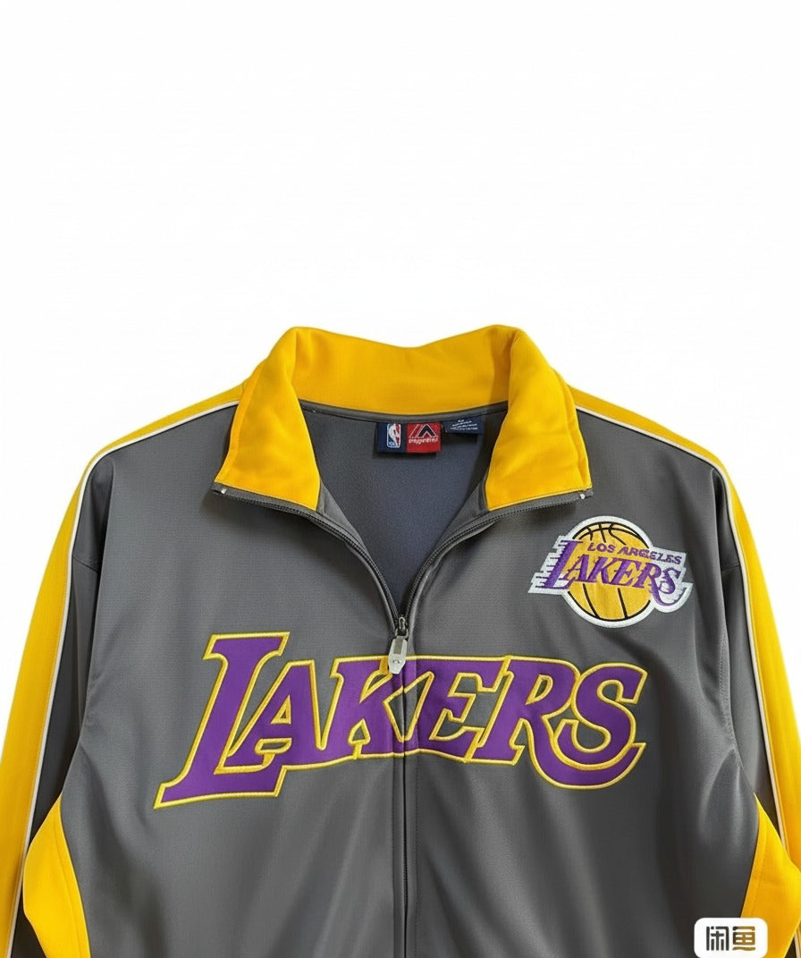 Vintage 2010s Los Angeles Lakers Majestic Big Man Full Zip Track Jacket Grey/Gold