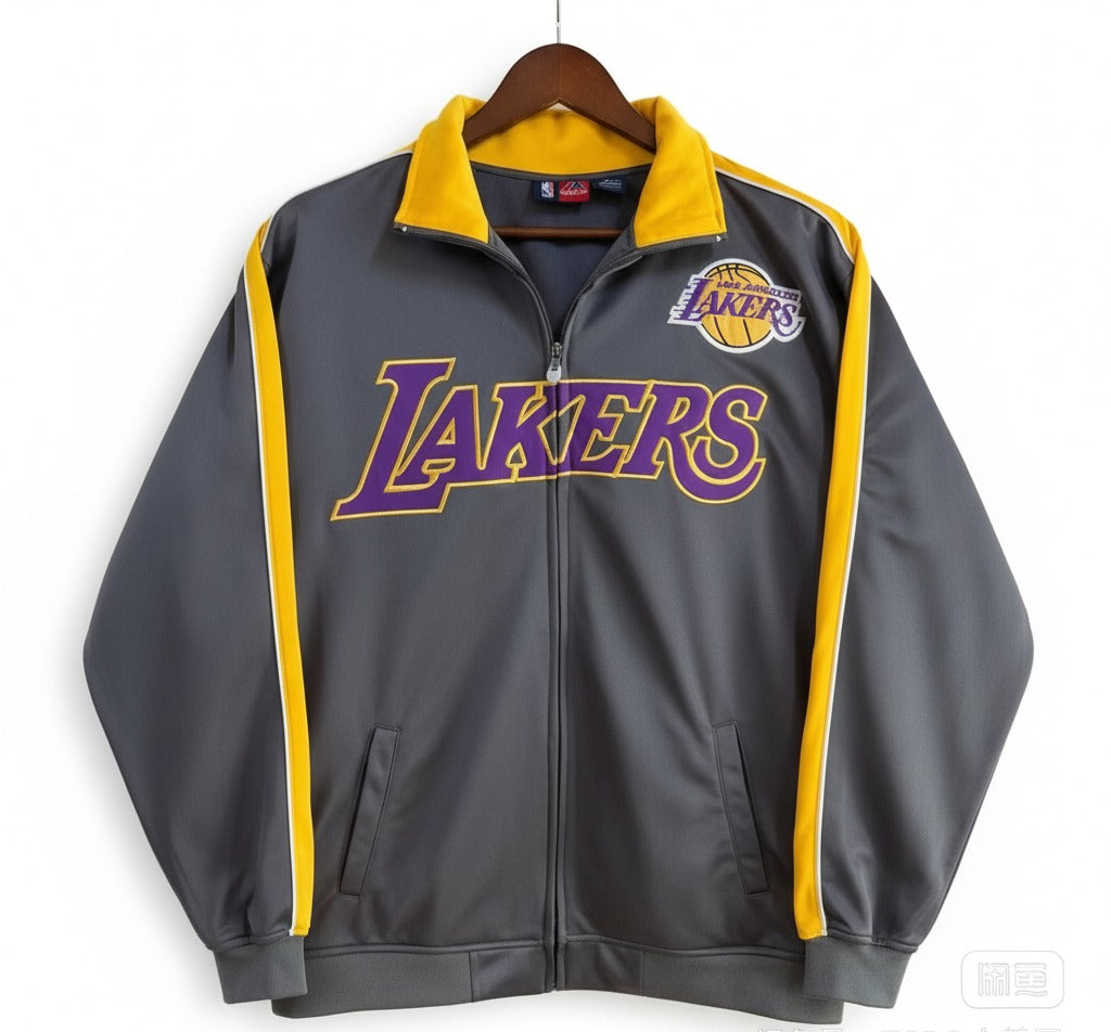 Vintage 2010s Los Angeles Lakers Majestic Big Man Full Zip Track Jacket Grey/Gold