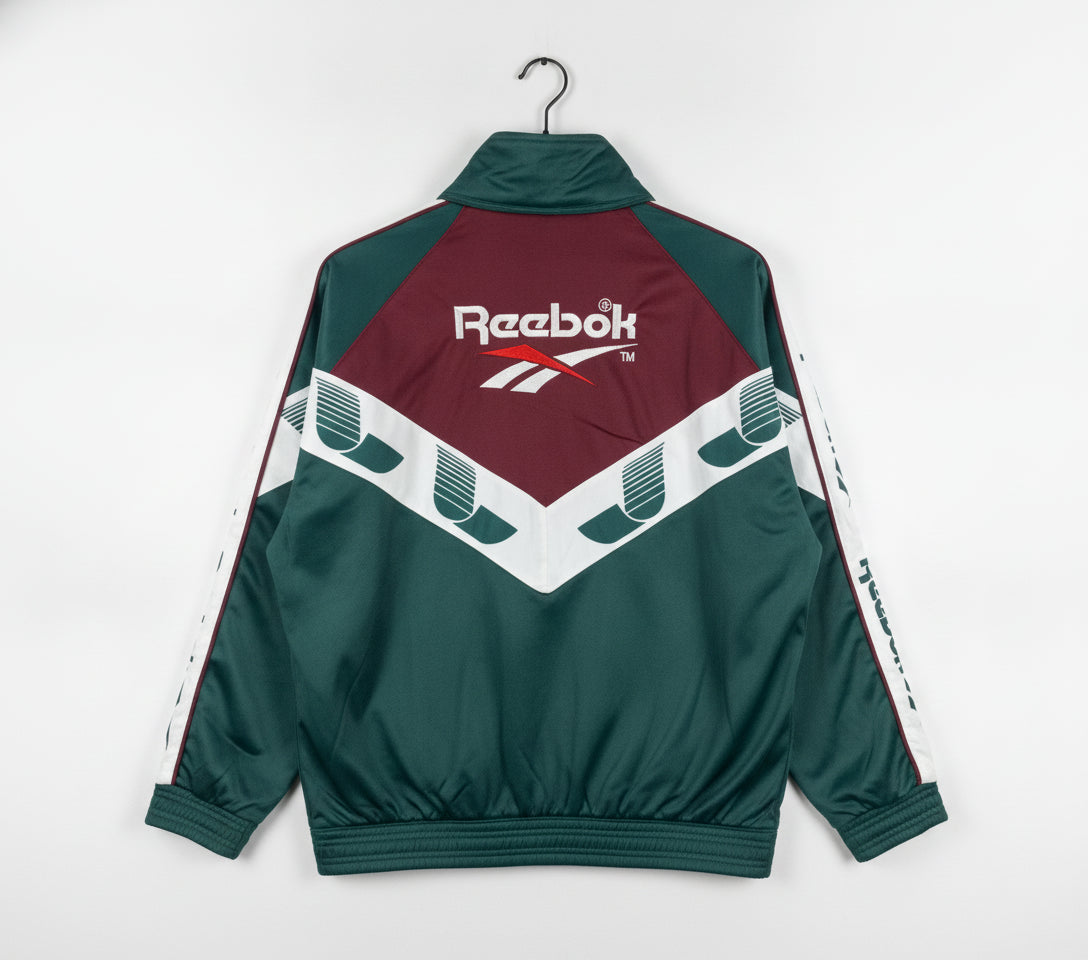 Vintage 90s Reebok Track Jacket Green Burgundy White Big Logo