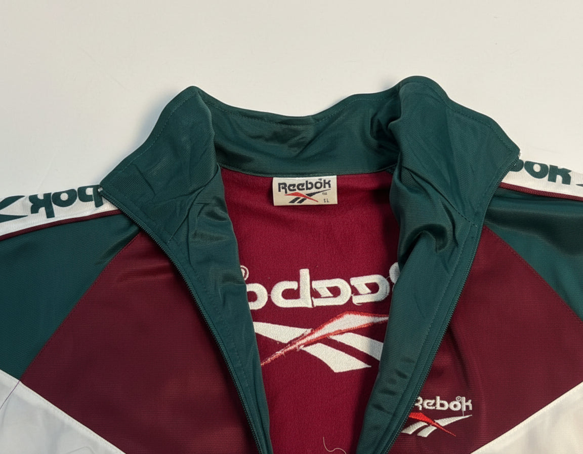 Vintage 90s Reebok Track Jacket Green Burgundy White Big Logo