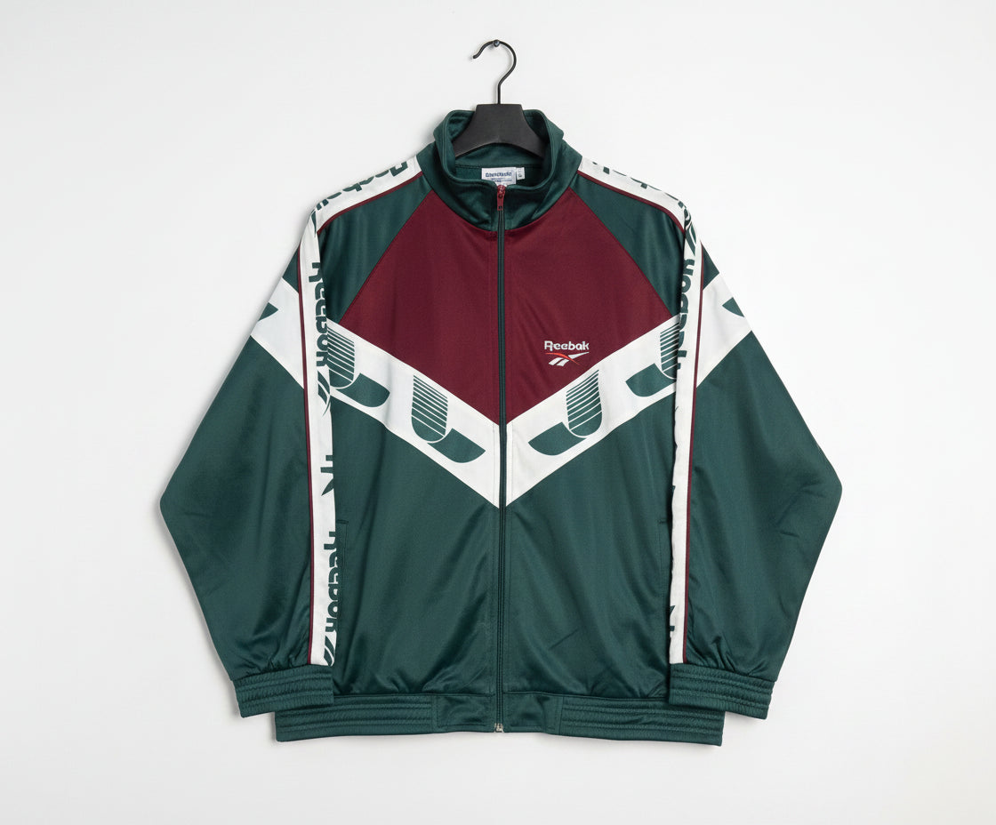 Vintage 90s Reebok Track Jacket Green Burgundy White Big Logo
