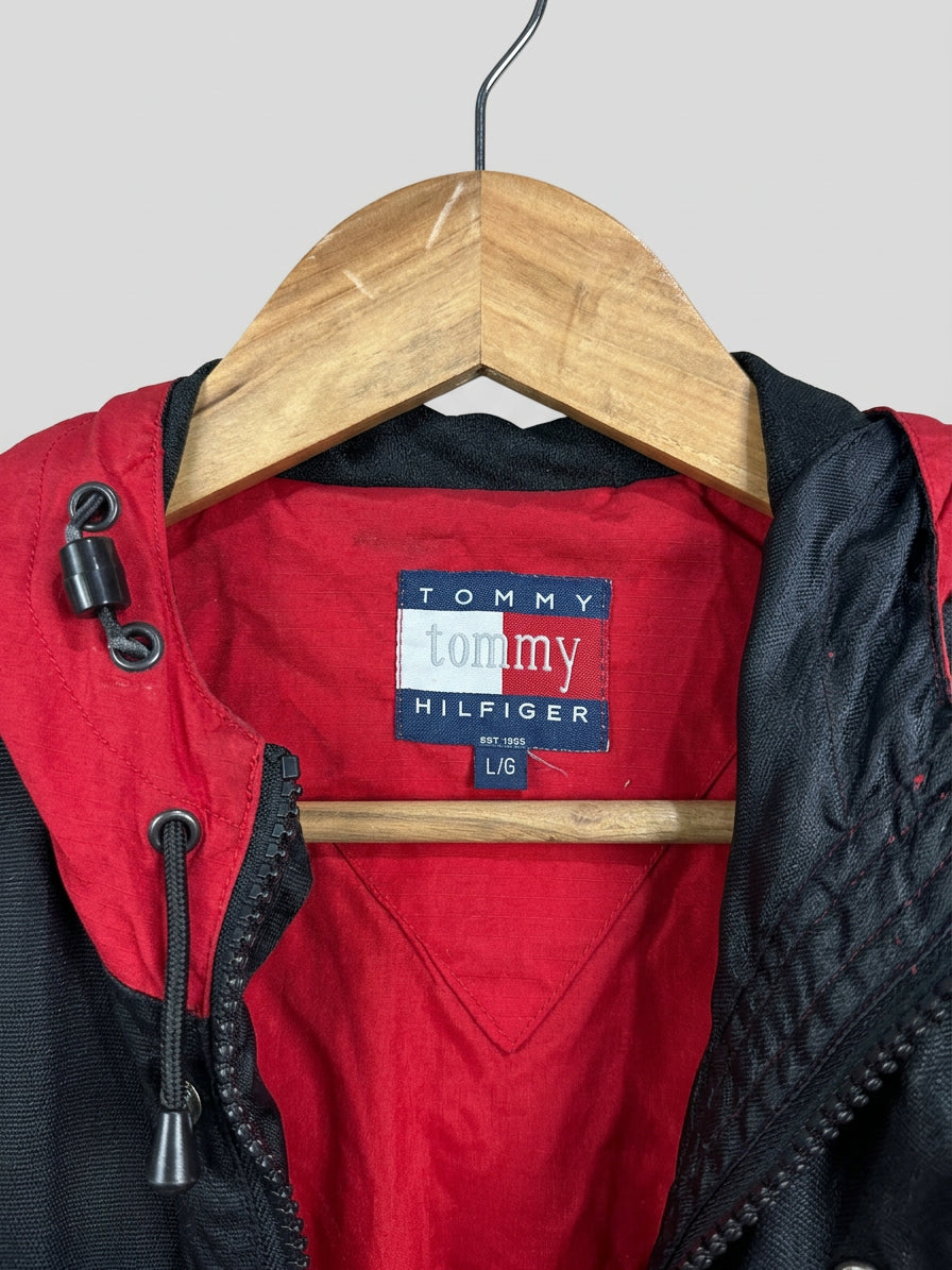 Vintage 1990s Tommy Hilfiger Sailing Gear Hooded Jacket Red/Black
