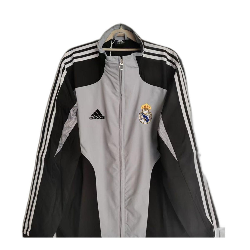 Vintage 2004–05 Adidas Real Madrid Windbreaker Jacket Grey Black