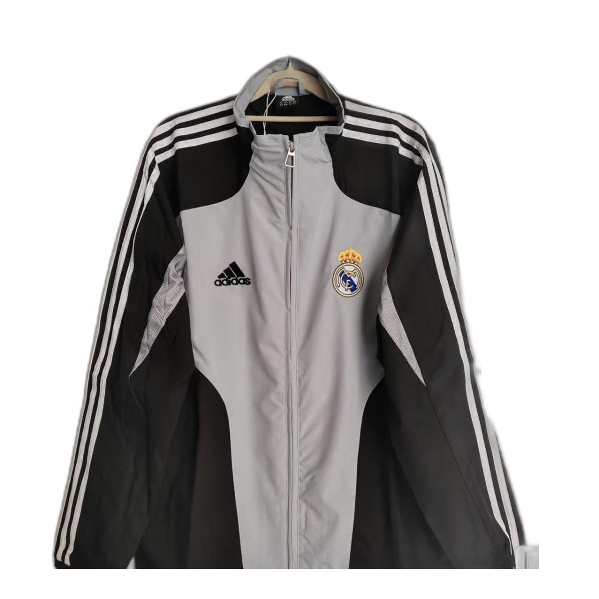 Vintage 2004–05 Adidas Real Madrid Windbreaker Jacket Grey Black